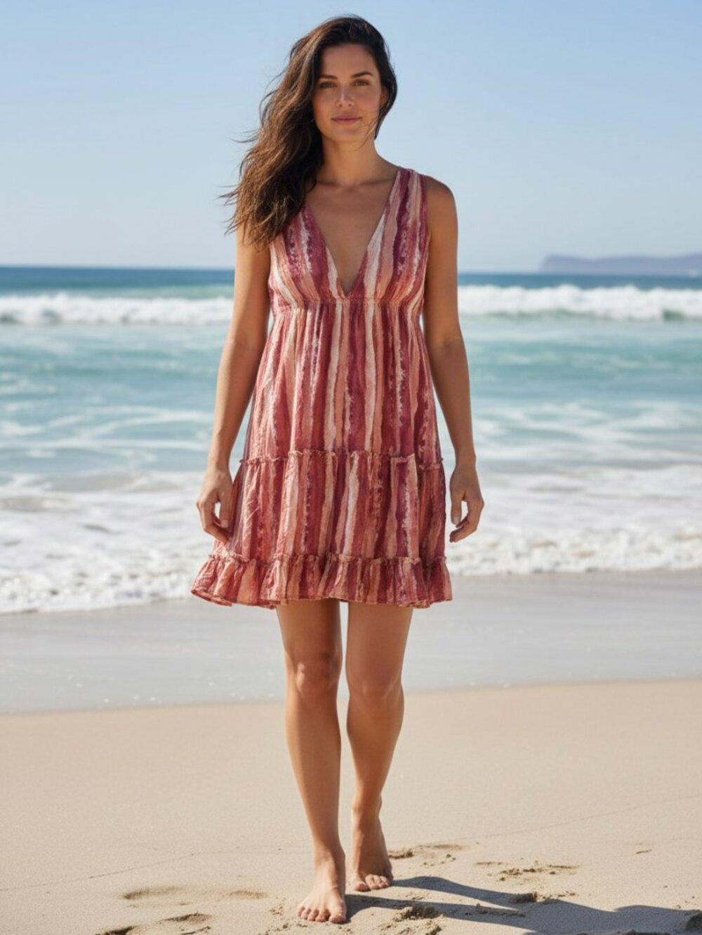 NWT FLT Studio Rose Pink Sleeveless V Neck Casual Dress with Ruffles in Size S